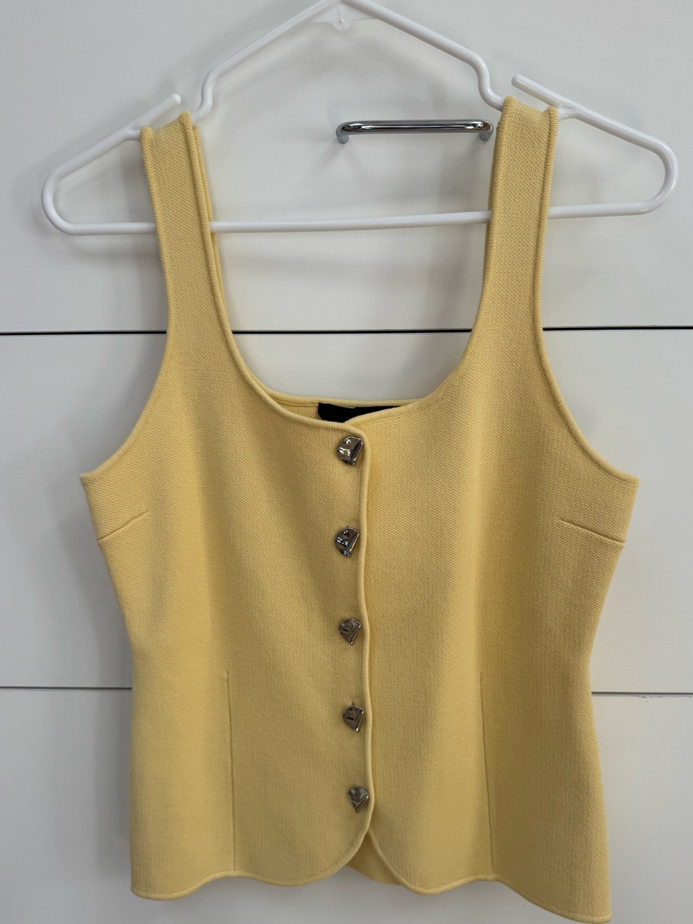 Zara Yellow Strapless Button-Front Knit Top